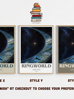 Ringworld book cover print in frame leaning in hallway – sci fi wall art