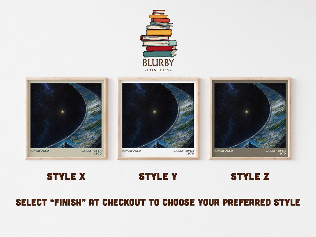 Ringworld literary print in frame leaning in hallway – sci fi wall art (mockup)