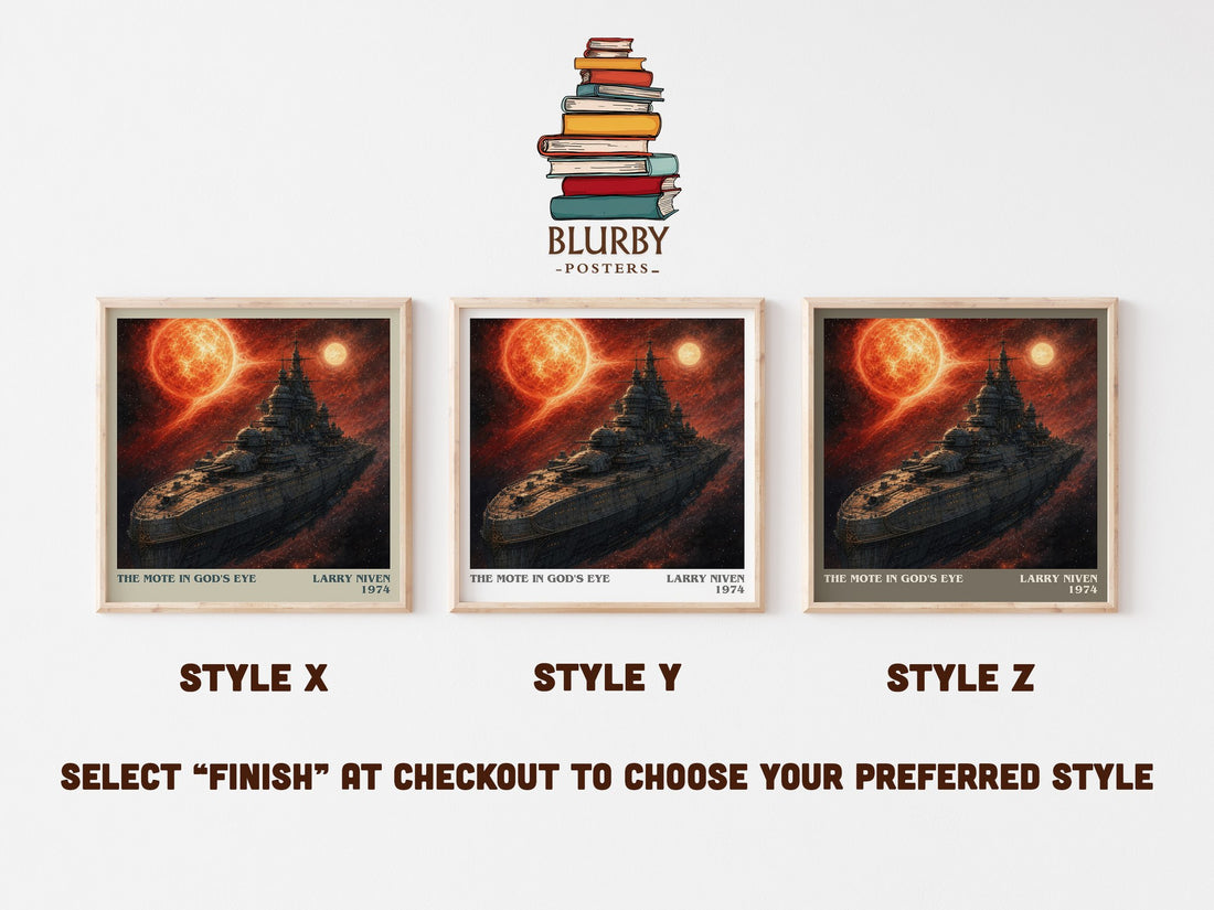 The Mote in God's Eye literary print in frame leaning in hallway – sci fi wall art (mockup)