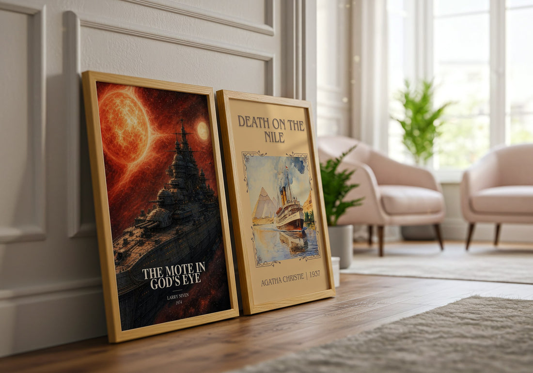 The Mote in God's Eye watercolour print framed by window – literary home decor