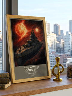 The Mote in God's Eye book cover print framed by window – literary home decor