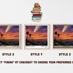 Lucifer's Hammer literary print in frame leaning in hallway – sci fi wall art