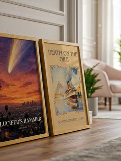 Lucifer's Hammer watercolour print framed by window – literary home decor