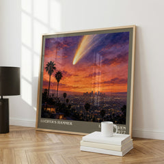 Lucifer's Hammer literary print framed by window – literary home decor