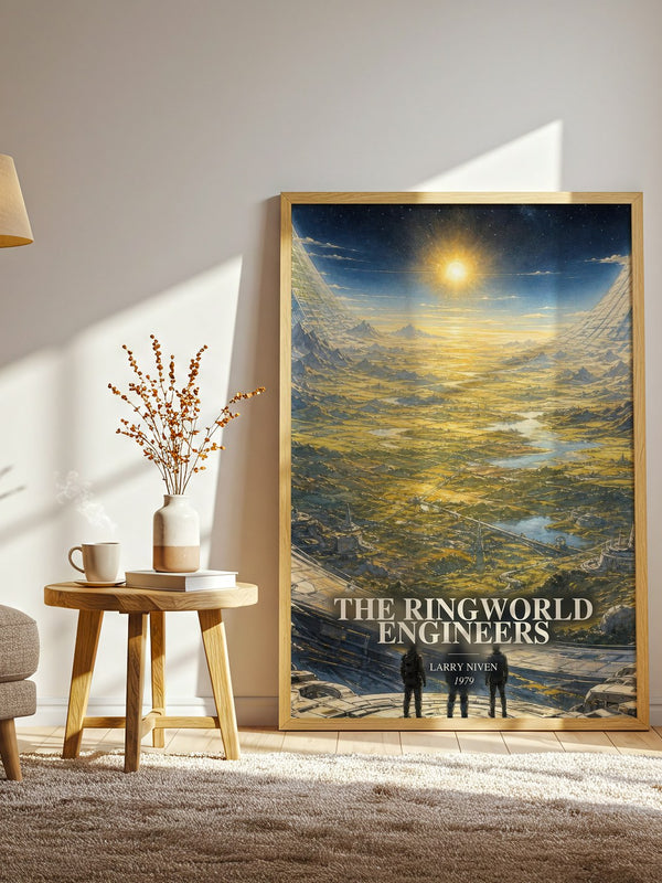 The Ringworld Engineers watercolour print in frame leaning in hallway – sci fi wall art