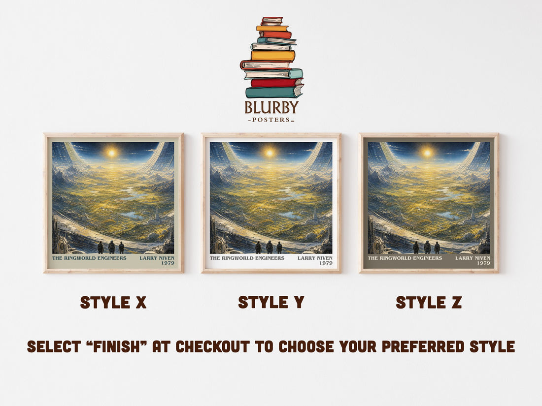 The Ringworld Engineers literary print in frame leaning in hallway – sci fi wall art (mockup)