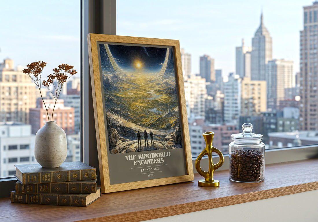 The Ringworld Engineers book cover print framed by window – literary home decor
