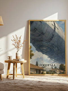 Footfall watercolour print in frame leaning in hallway – sci fi wall art