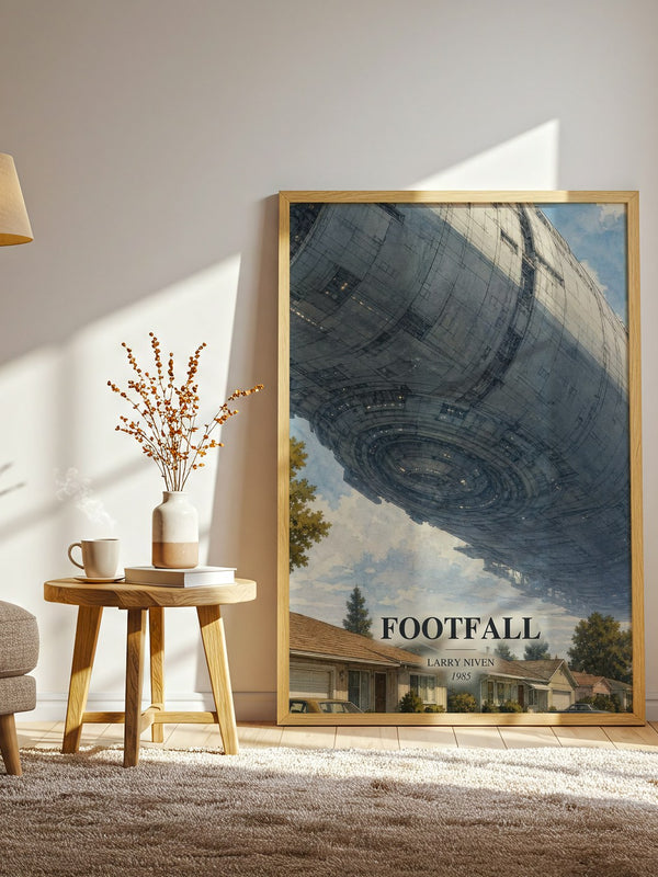 Footfall watercolour print in frame leaning in hallway – sci fi wall art