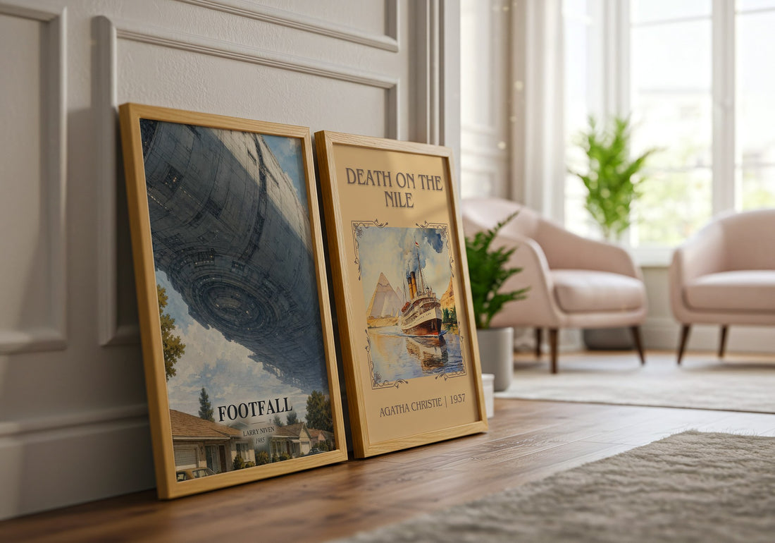Footfall watercolour print framed by window – literary home decor