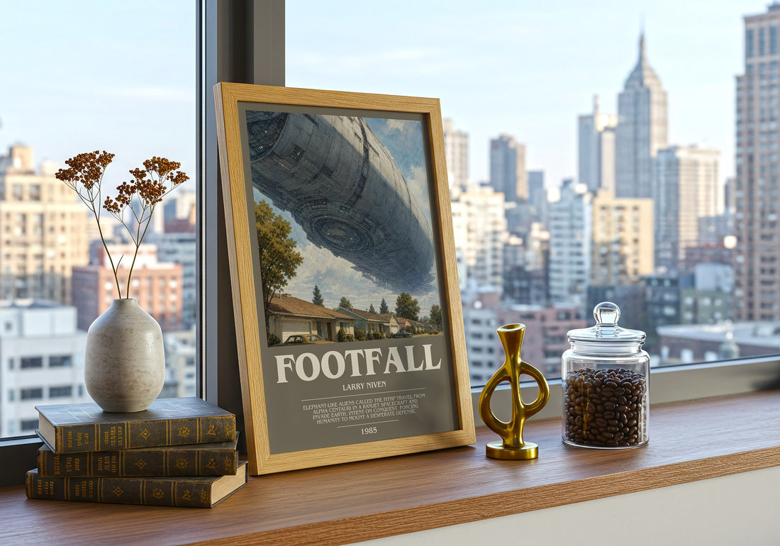 Footfall bookish print framed by window – literary home decor