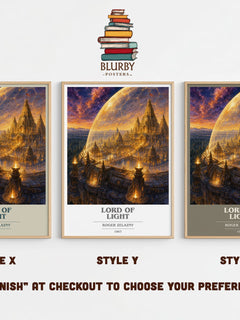 Lord of Light book cover print in frame leaning in hallway – sci fi wall art