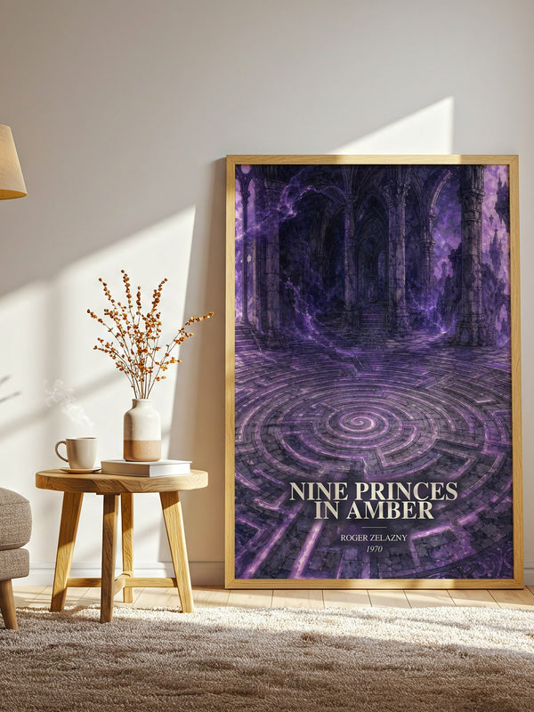 Nine Princes in Amber watercolour print in frame leaning in hallway – fantasy wall art