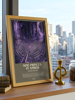 Nine Princes in Amber bookish print framed by window – literary home decor