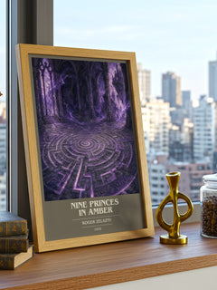 Nine Princes in Amber book cover print framed by window – literary home decor