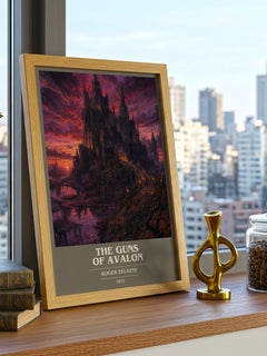 The Guns of Avalon book cover print framed by window – literary home decor