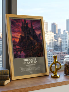 The Guns of Avalon bookish print framed by window – literary home decor