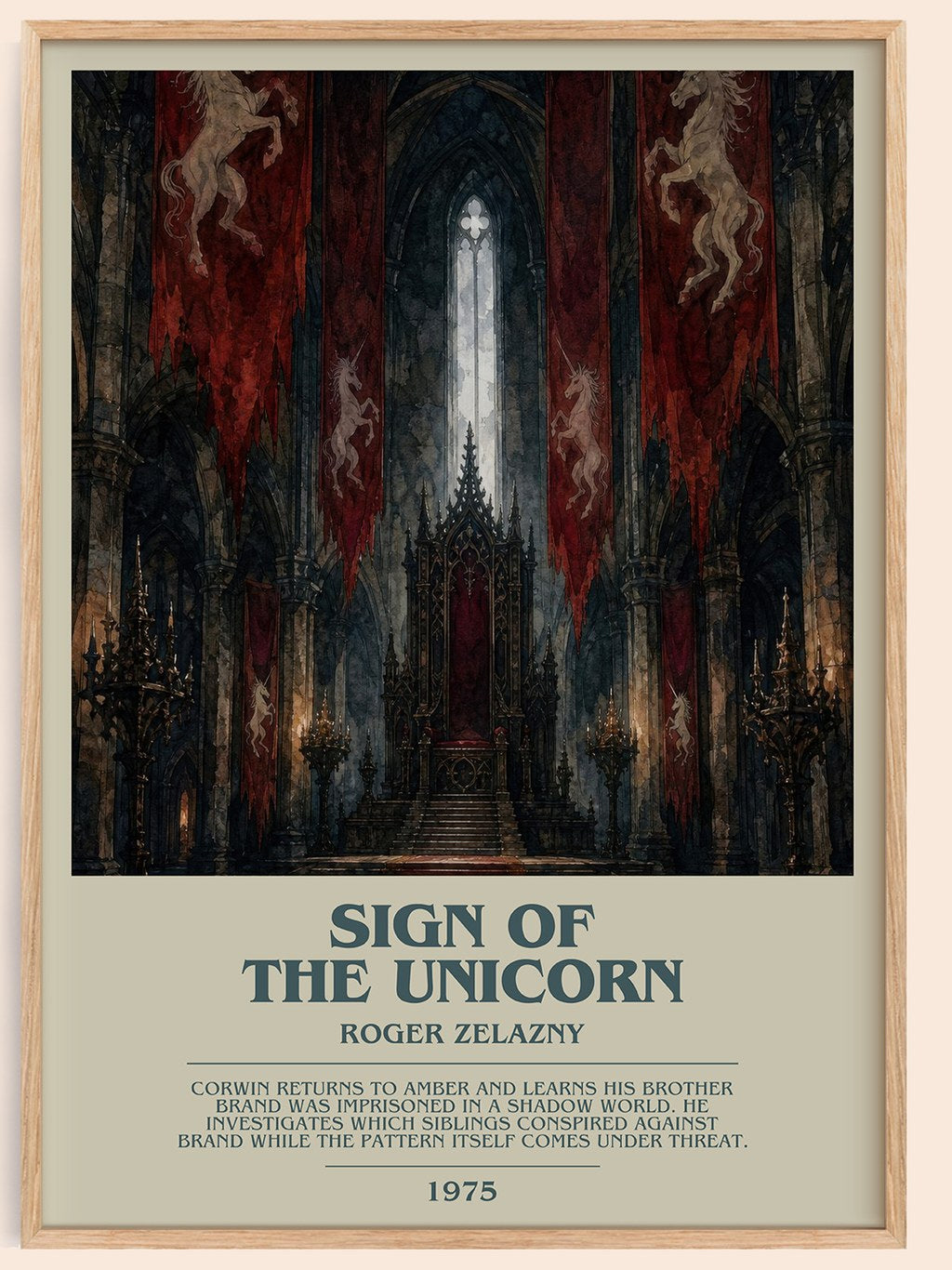 Sign of the Unicorn bookish book poster by Roger Zelazny – framed literary art print