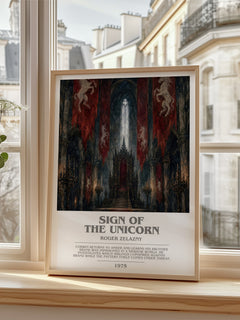 Sign of the Unicorn bookish poster colour and style options – Roger Zelazny book art