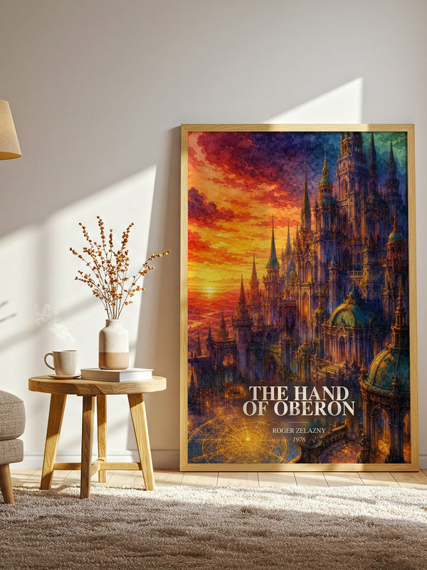 The Hand of Oberon watercolour print in frame leaning in hallway – fantasy wall art