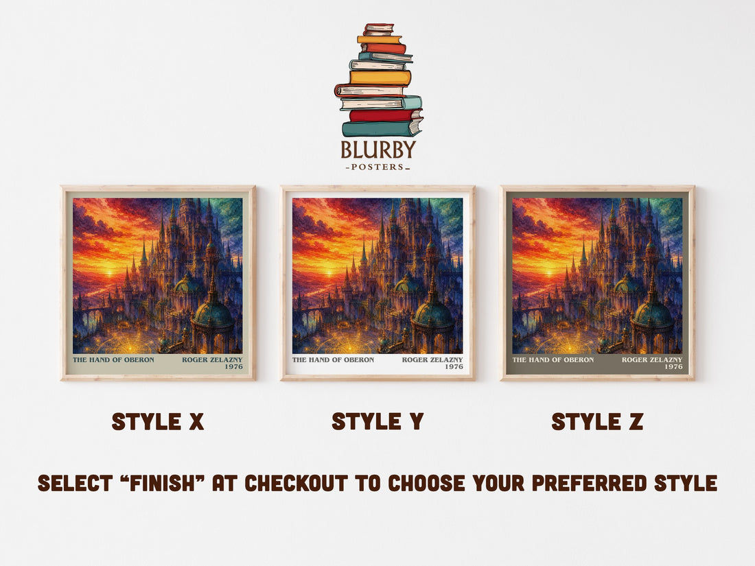 The Hand of Oberon literary print in frame leaning in hallway – fantasy wall art (mockup)