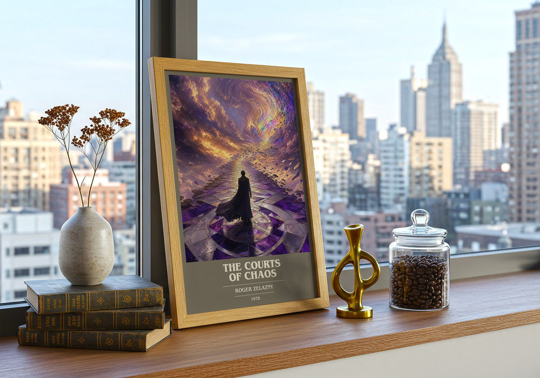 The Courts of Chaos book cover print framed by window – literary home decor