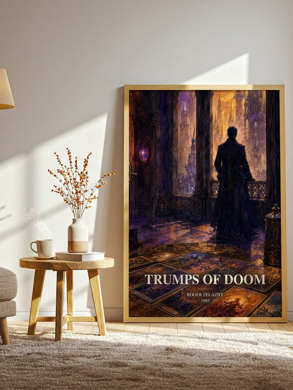 Trumps of Doom watercolour print in frame leaning in hallway – fantasy wall art
