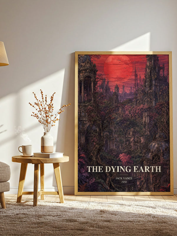 The Dying Earth watercolour print in frame leaning in hallway – fantasy wall art