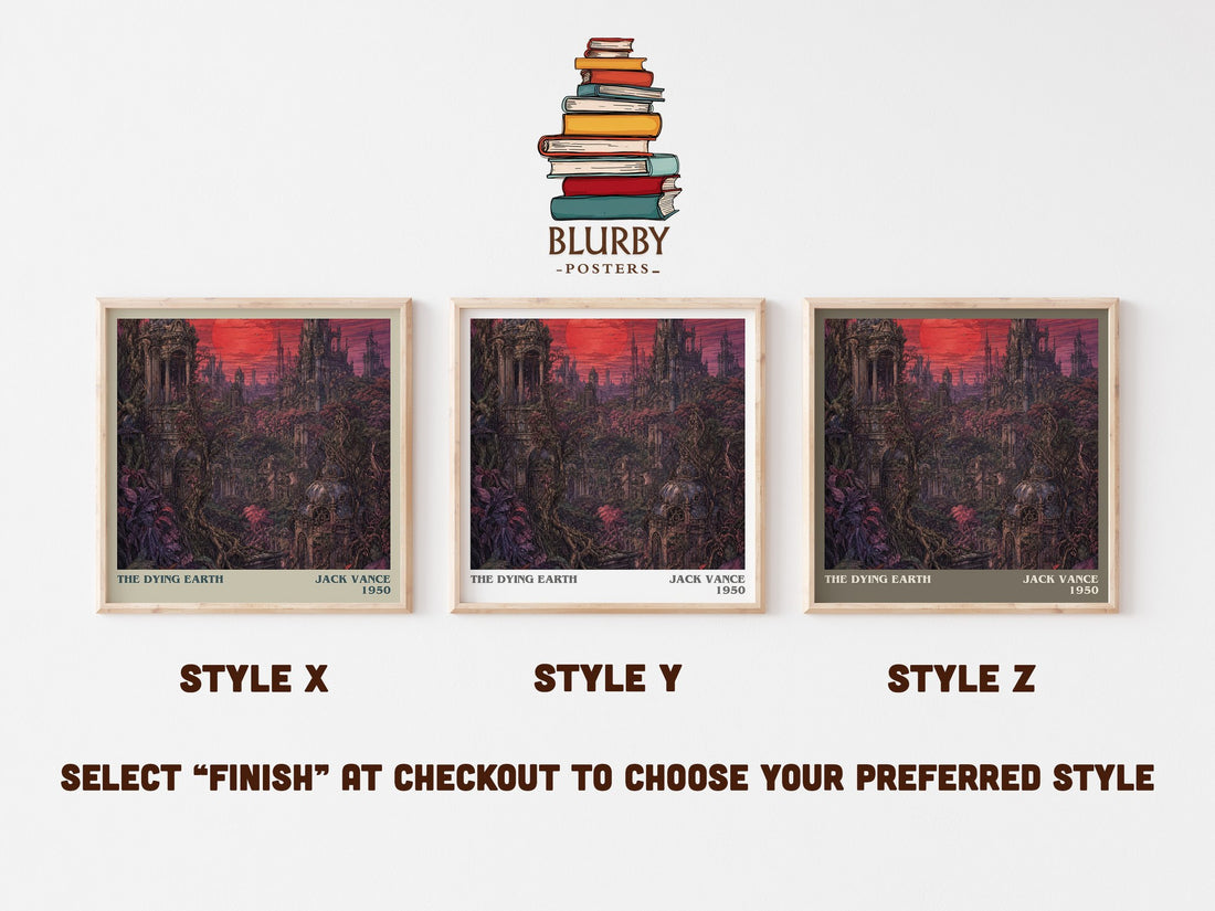 The Dying Earth literary print in frame leaning in hallway – fantasy wall art (mockup)