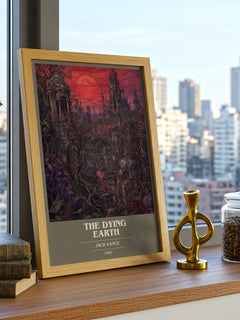 The Dying Earth book cover print framed by window – literary home decor