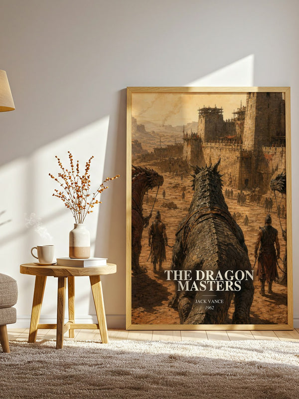The Dragon Masters watercolour print in frame leaning in hallway – sci fi wall art