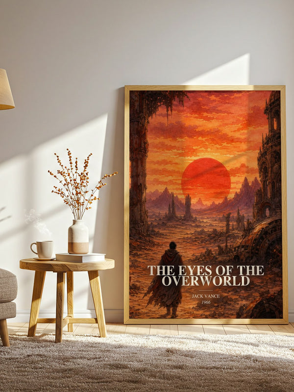 The Eyes of the Overworld watercolour print in frame leaning in hallway – sci fi wall art