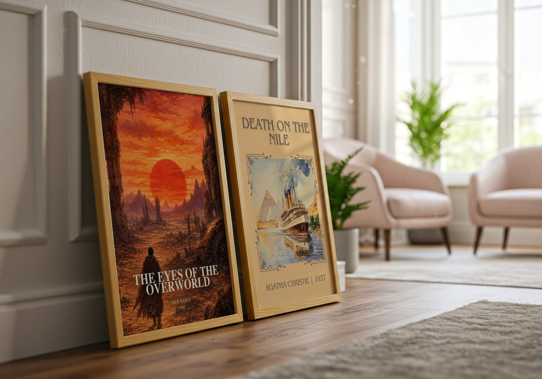 The Eyes of the Overworld watercolour print framed by window – literary home decor
