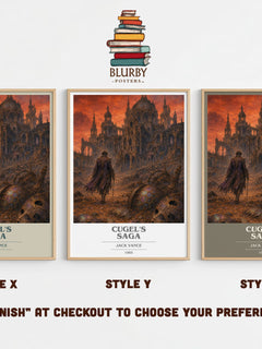 Cugel's Saga book cover print in frame leaning in hallway – fantasy wall art
