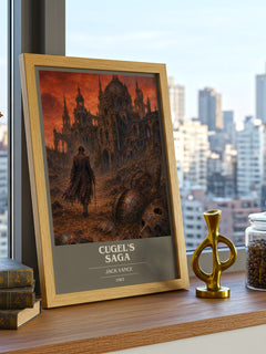 Cugel's Saga book cover print framed by window – literary home decor