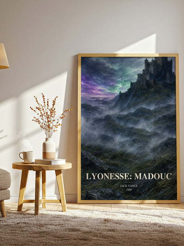 Lyonesse: Madouc watercolour print in frame leaning in hallway – fantasy wall art