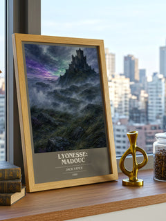 Lyonesse: Madouc book cover print framed by window – literary home decor