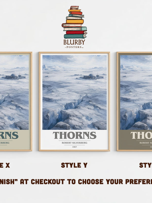 Thorns book cover print in frame leaning in hallway – sci fi wall art