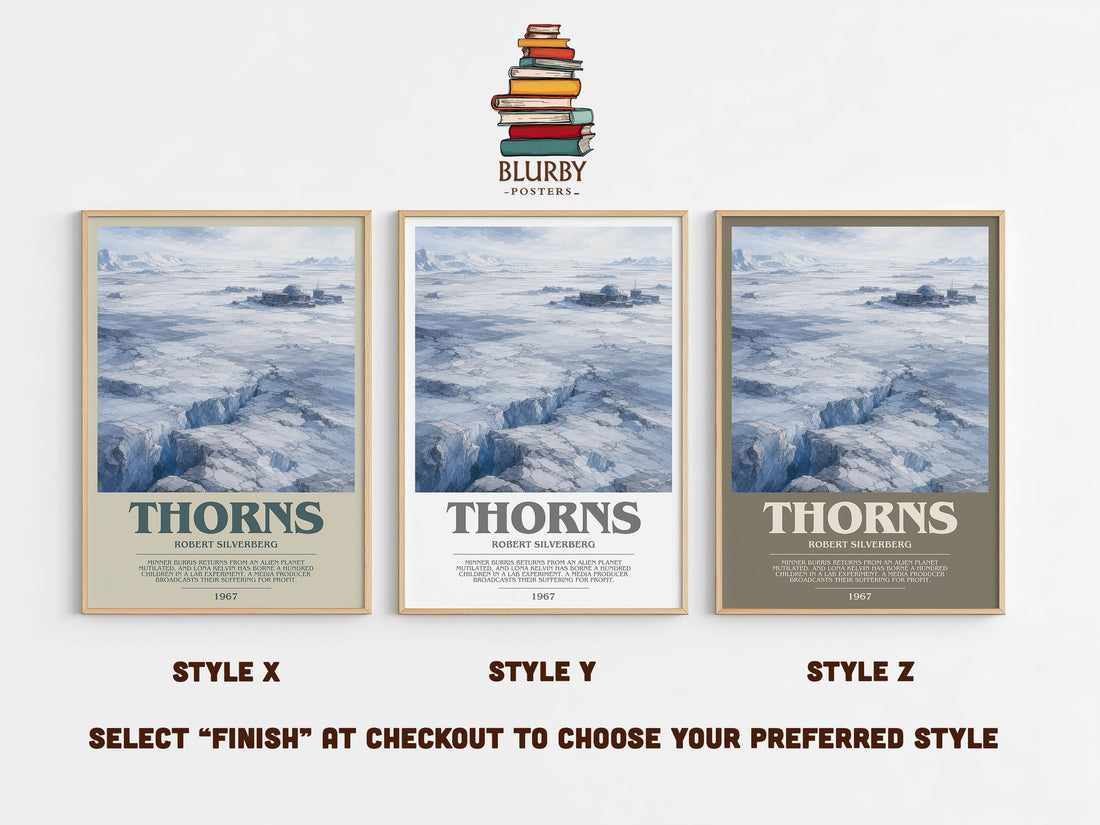 Thorns bookish print in frame leaning in hallway – sci fi wall art (mockup)