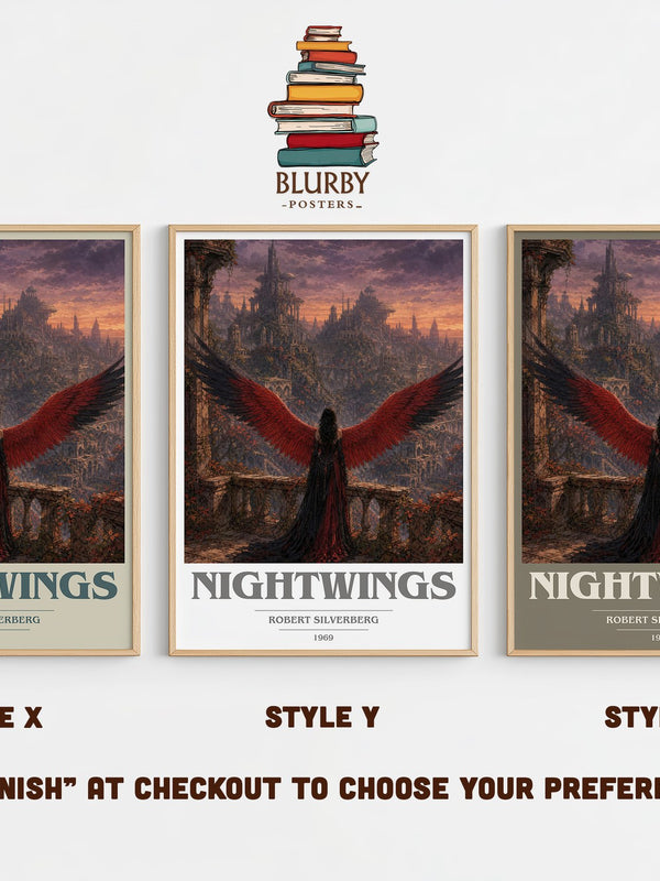 Nightwings book cover print in frame leaning in hallway – sci fi wall art