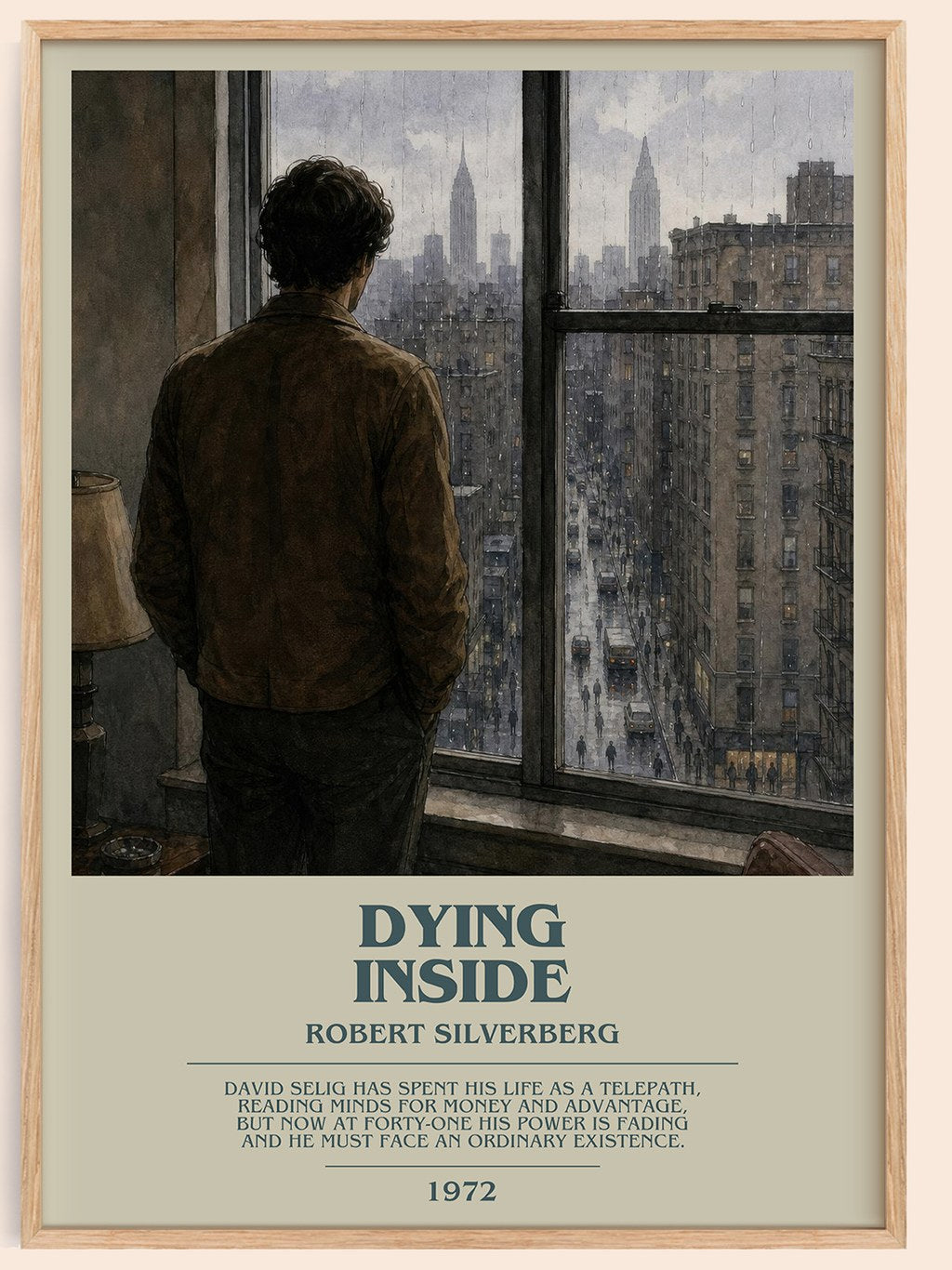 Dying Inside bookish book poster by Robert Silverberg – framed literary art print