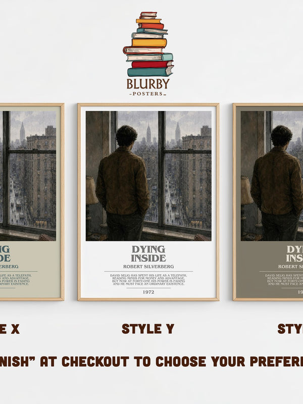 Dying Inside bookish print in frame leaning in hallway – sci fi wall art