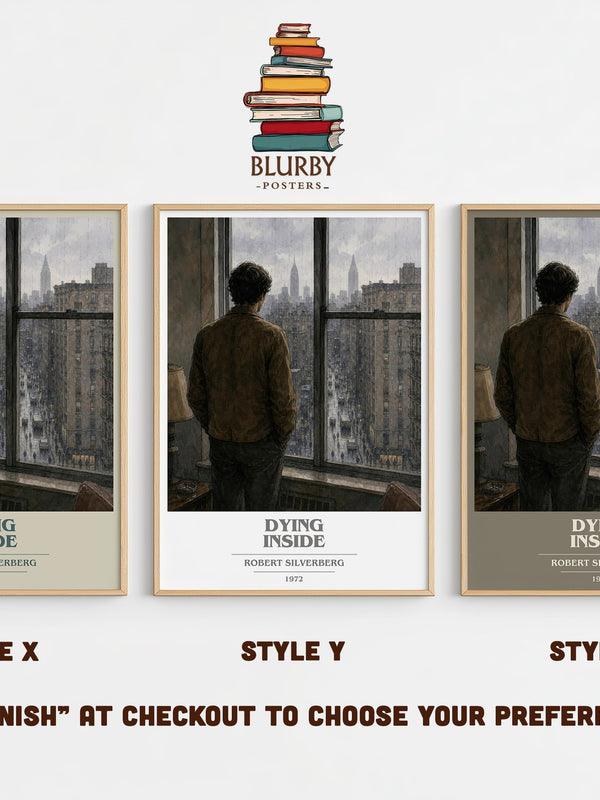 Dying Inside book cover print in frame leaning in hallway – sci fi wall art
