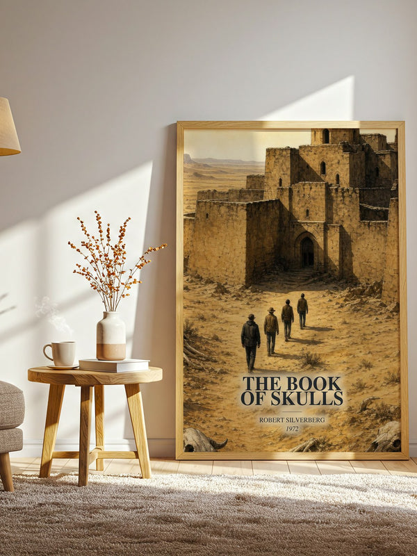 The Book of Skulls watercolour print in frame leaning in hallway – sci fi wall art