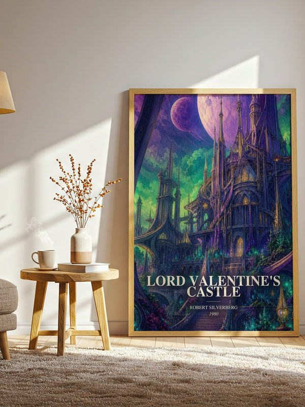 Lord Valentine's Castle watercolour print in frame leaning in hallway – sci fi wall art