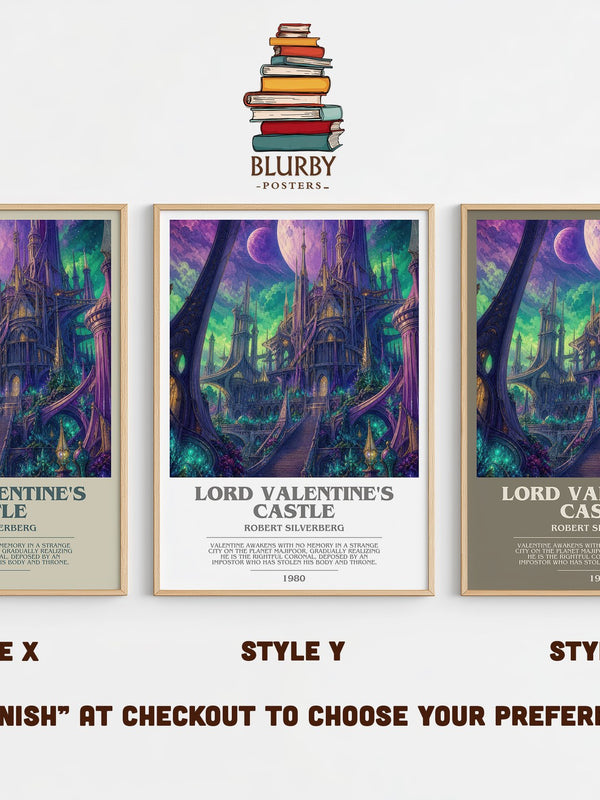 Lord Valentine's Castle bookish print in frame leaning in hallway – sci fi wall art