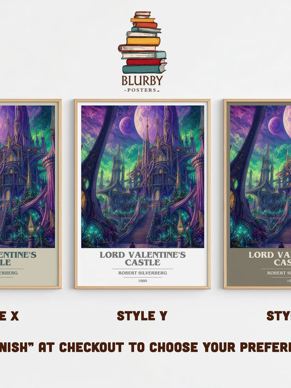 Lord Valentine's Castle book cover print in frame leaning in hallway – sci fi wall art