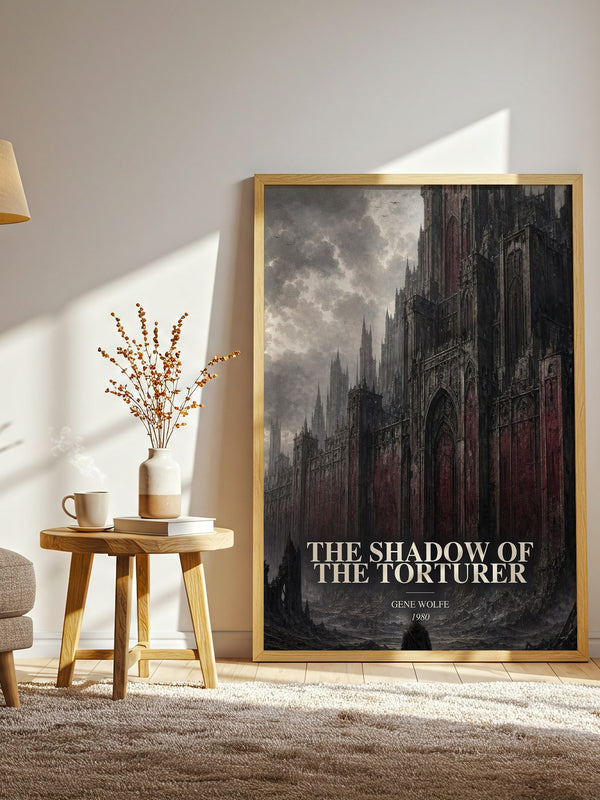 The Shadow of the Torturer watercolour print in frame leaning in hallway – sci fi wall art
