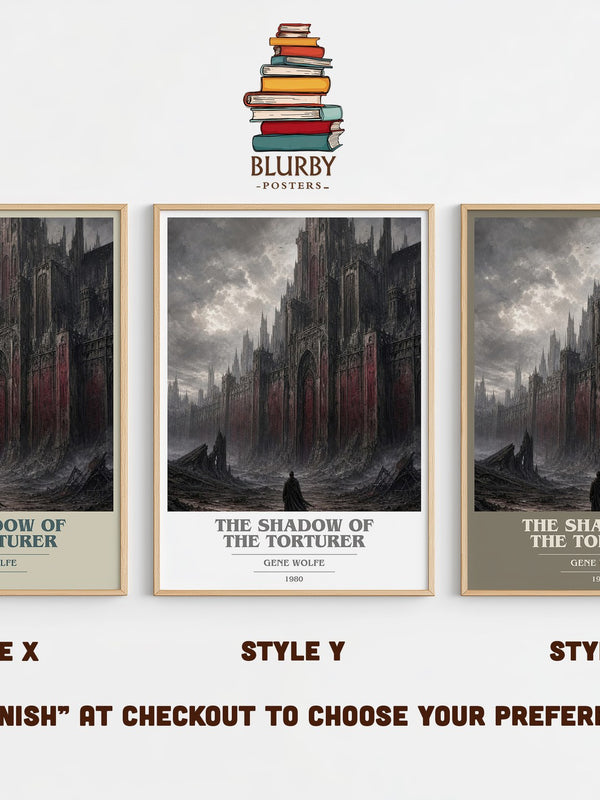 The Shadow of the Torturer book cover print in frame leaning in hallway – sci fi wall art