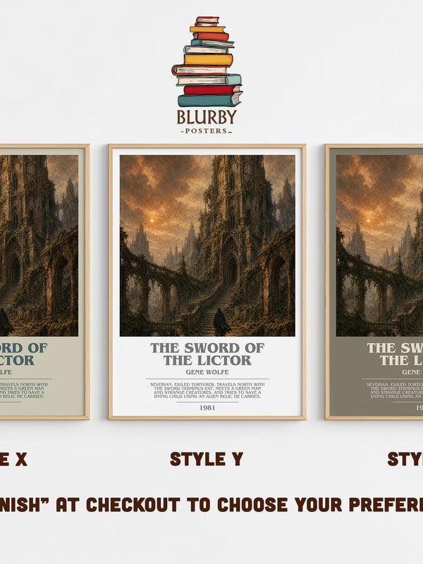 The Sword of the Lictor bookish print in frame leaning in hallway – sci fi wall art